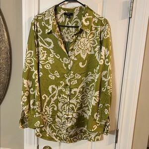 Haver Green and Cream Floral Button-Down Shirt